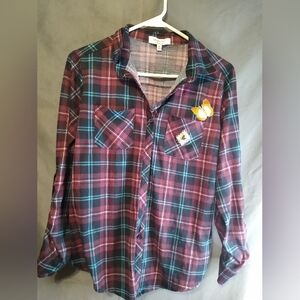 Urban girl plaid flannel button up with appliques